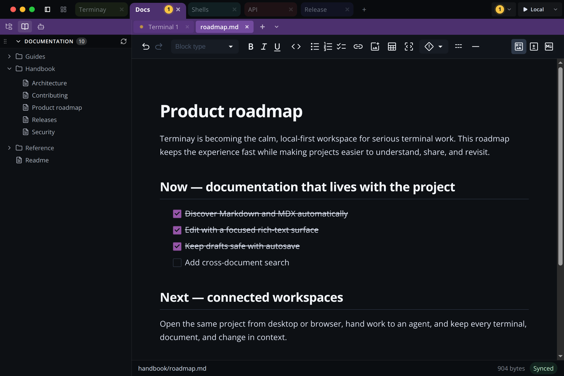 Terminay Documentation browser and rich Markdown editor